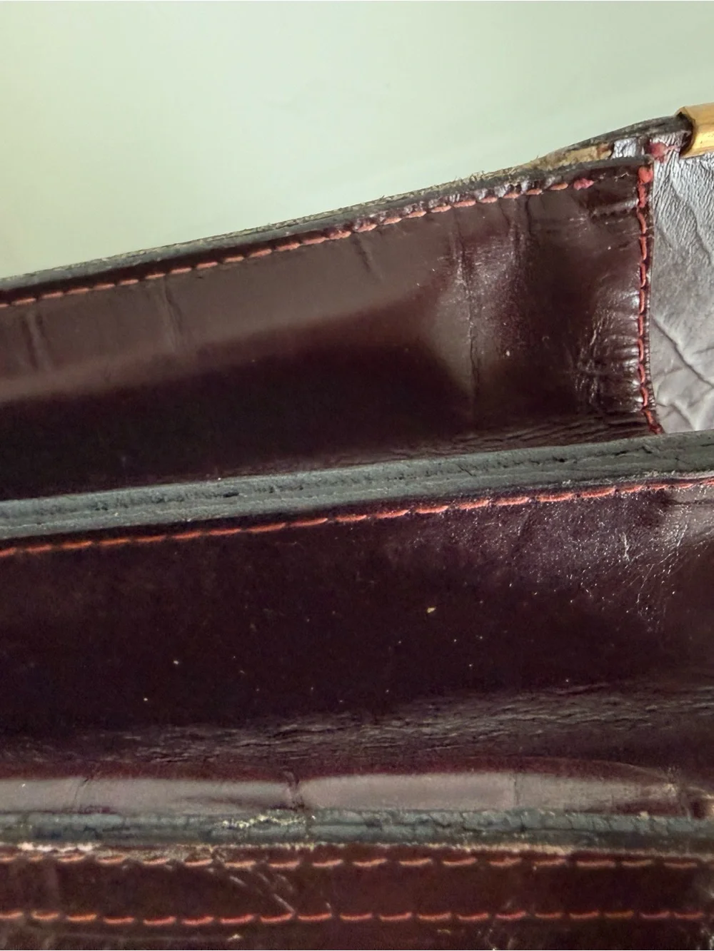 Classic Men's Leather Briefcase in Burgundy with Gold Accents